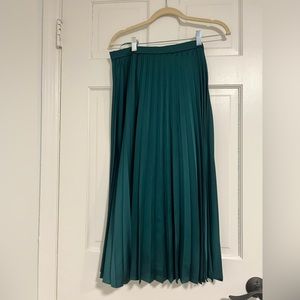 Jcrew Teal satin pleated midi skirt GUC SIZE 0